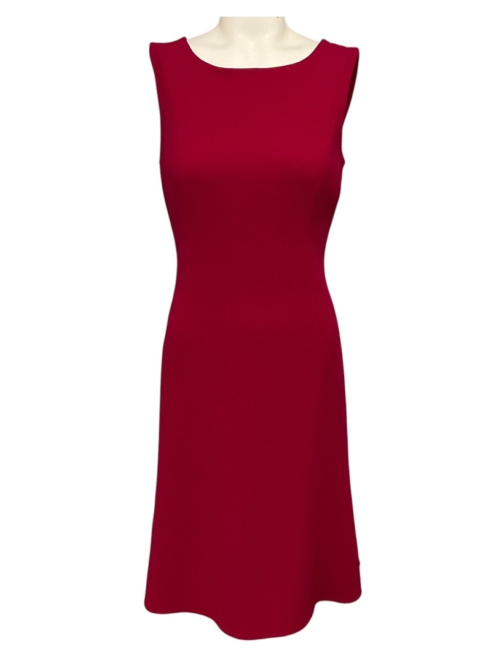 OSCAR DE LA RENTA RASPBERRY SLEEVELESS WOOL CREPE MIDI COCKTAIL DRESS
